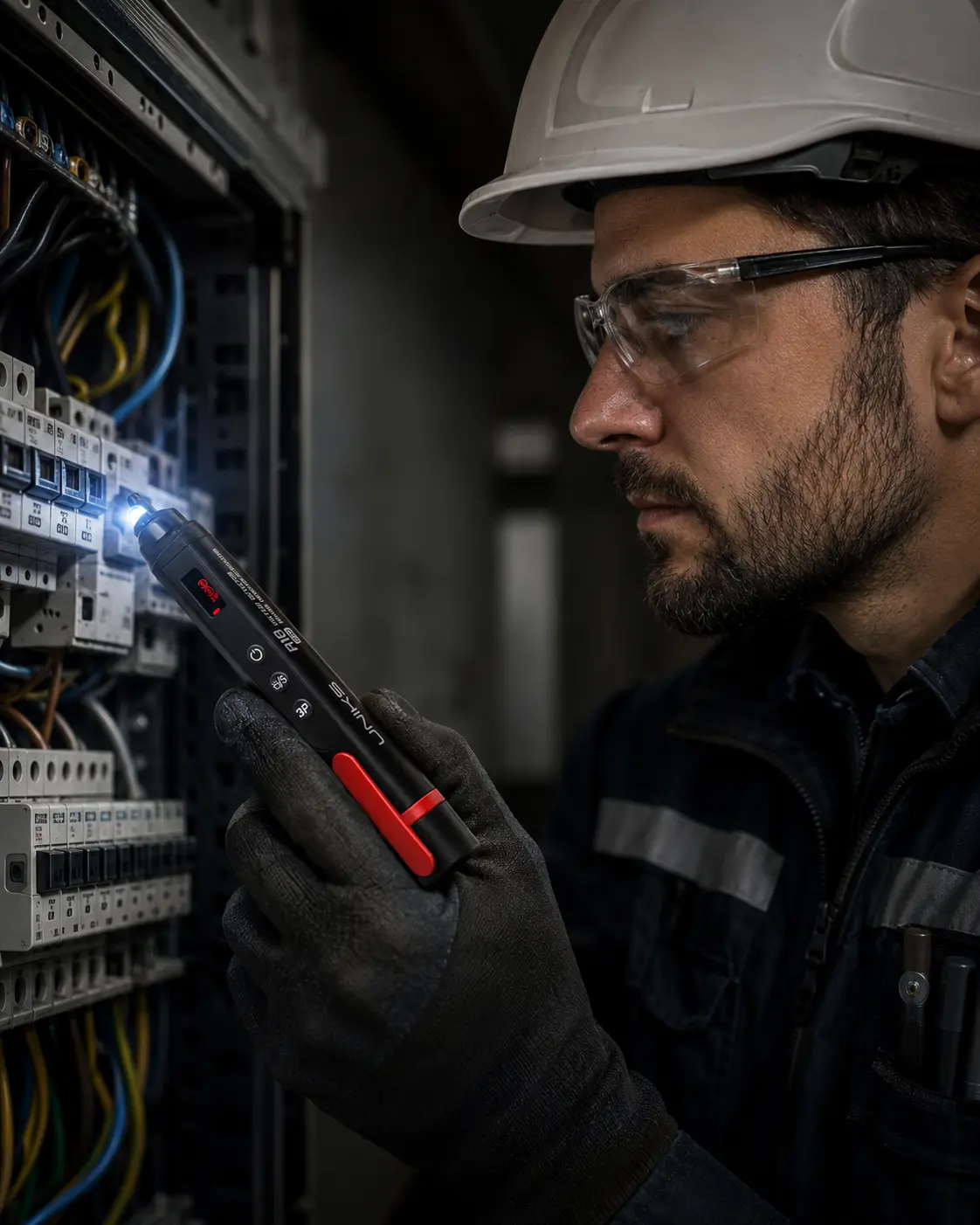 Tecnico professionista al lavoro con R18 su un quadro elettrico